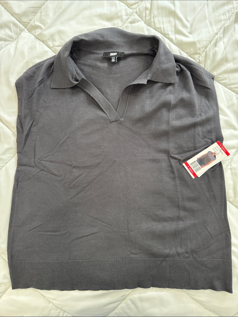 DKNY Dark Gray Open V Polo Sweater